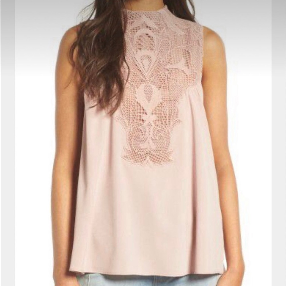 Chelsea28 Nordstrom Mauve Pink Lace Yoke Tank Top Size S Small NWT